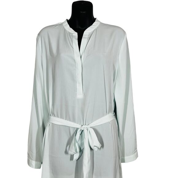 Halogen Belted Shirt Dress Semi Sheer Loose Fit Light Flowy Mint Cream - L - Picture 1 of 6
